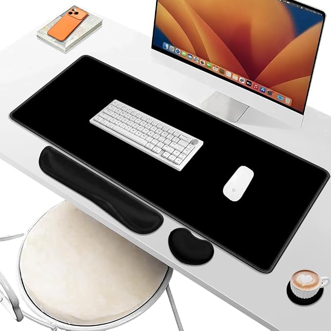 Desk Pad and Keyboard Wrist Rest, Large Mouse Pad + Keyboard Pad+Mouse Wrist Support, Non-Slip Desk Mat Protector for Office, Home 31.5×11.8 Inches Black - Image 6