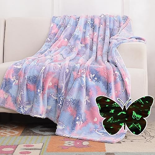 SOCHOW Butterfly Glow in The Dark Blanket, Purple 60 x 80 Inches by SOCHOW