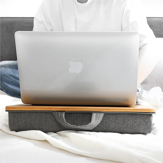 SUMISKY Lap Desk-Portable Laptop Stand with Cushion, Bamboo Platform with Phone Holder, Wrist Pad Fits up to 15.6 Inch Laptops - Image 7