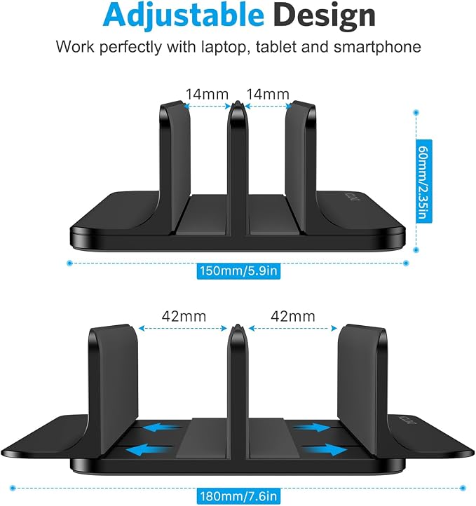 OMOTON Dual Vertical Desk Laptop Stand Holder, Fits MacBook Air/Pro, Black - Image 4