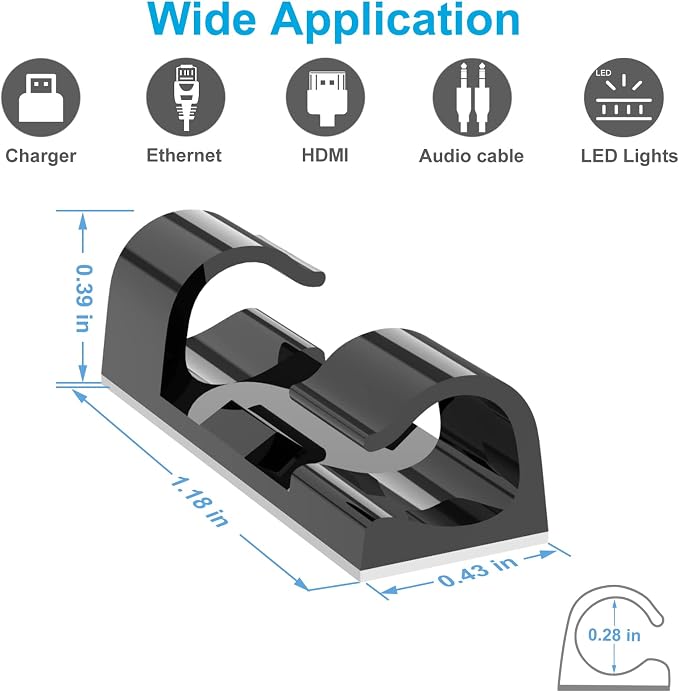 TidyHelper Adhesive Cable Clips Black (60PCS, M), Indoor/Outdoor - Image 4