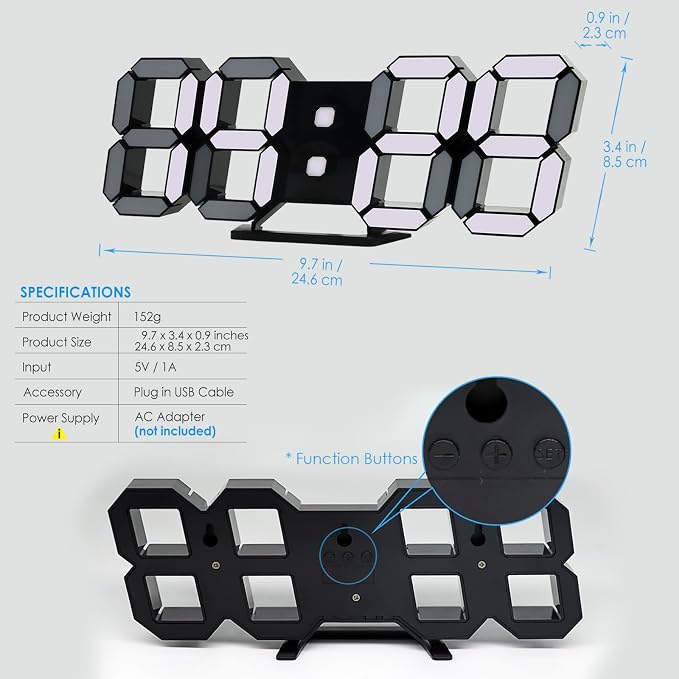 KOSUMOSU LED Digital Clock Neon Clock 9.7" Black Gaming Clock RGB LED Wall Clock for Living Room Desk Clock Large Display Clock for Bedroom, Black Clock with Dimming - Image 6