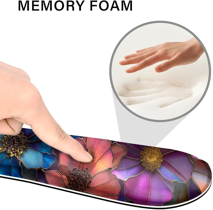 Desk Pad and Keyboard Wrist Rest, Large Mouse Pad + Keyboard Pad+Mouse Wrist Support, Non-Slip Desk Mat Protector for Office, Home 31.5×11.8 Inches Glass Flower - Image 4
