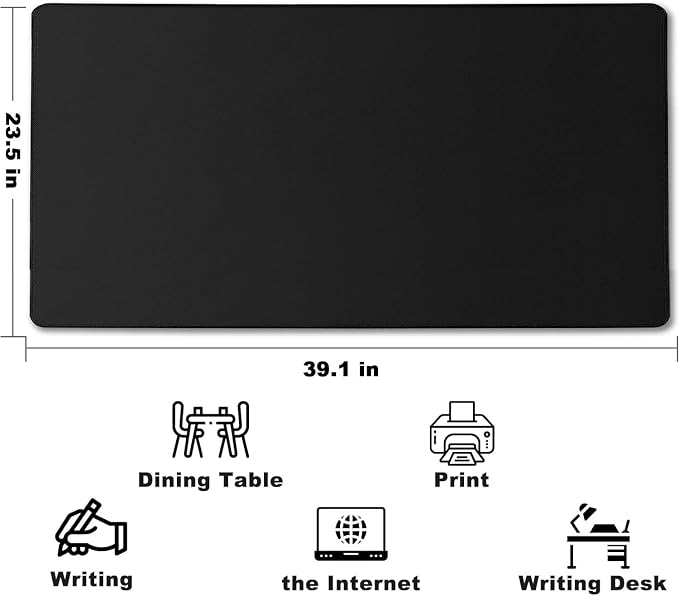 39.1" x 23.5" Waterproof Fabric Desk Pad, Black | Rubber Anti-Slip Base Stitched Edges No Curling Fits Laptop Keyboard and Mouse Smooth Office Mat Large Mouse Pad Work Game - Image 2