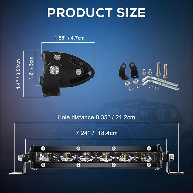 CO LIGHT Led Light Bar Single 7 inch Slim Single Row Lightbar Driving Combo Beam Off Road Work Lights with Mounting Brackets & 6D Reflectors for Truck, Car, Cabin, Boat, ATV, UTV - Image 2