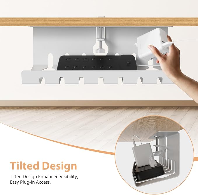 Syeeiex Under Desk Cable Management, Cord Organizer, White, 17inch, 2 Set - Image 9