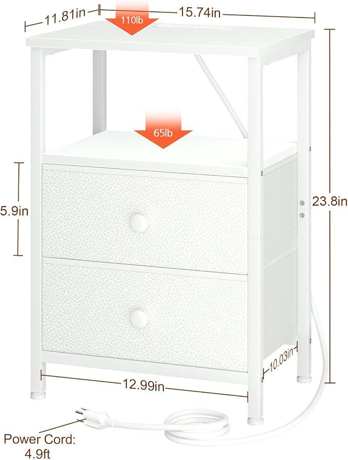 LOAKEKEL Night Stand, Small Nightstand with Charging Station - Image 6