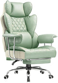 COMHOMA Big and Tall Office Chair, High Back Leather Gaming Chair with Footrest, Executive Ergonomic Office Chairs with Pocket Spring Lumbar Support and with Outward Fixed Soft Armrests by ComHoma