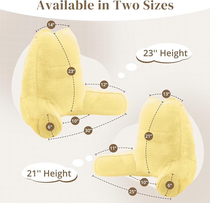 Sasttie Reading Pillow for Bed, Back Pillow for Sitting Up, Light Yellow - Image 2