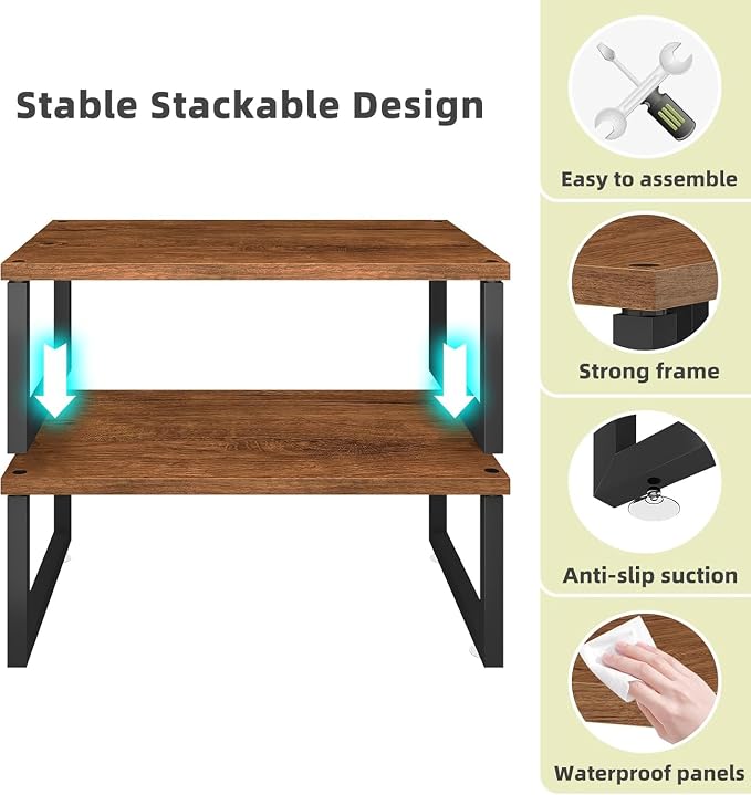 Simple Trending Wood Monitor Stand Riser, 2 Pack, Antique Brown | Desk Storage Organizer, Desktop Stand for PC/TV/Laptop/Printer , Sturdy Metal Frame, Waterproof, 29"W x 8.97"D x 5.43"H - Image 3