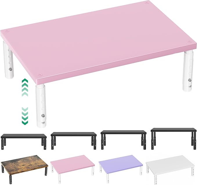 OPNICE Adjustable Monitor Stand Riser for Desk, Wood Computer & Laptop Stand, Desk Organizers and Accessories, Office Desk Accessories & Workspace Organizer for Home Office Supplies, Pink by OPNICE