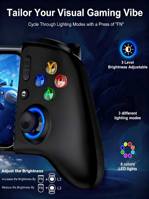 Wireless Mobile Gaming Controller, Phone Controller for iPhone/Android, Hall Joystick/Trigger, Bluetooth Handheld Gaming Controller with Programmable, No Dead Zone, Adjustable Light/Turbo, for Xbox Cloud, Steam Link - Image 3