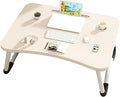 Foldable Laptop Bed Desk for Laptop, 23 Inch Portable Ergonomic Lap Desk with Cup Holder, Bed Tray Table Fits Up to 17" Laptops, for Work from Home, Gaming, Writing, Eating (White) by Unknown