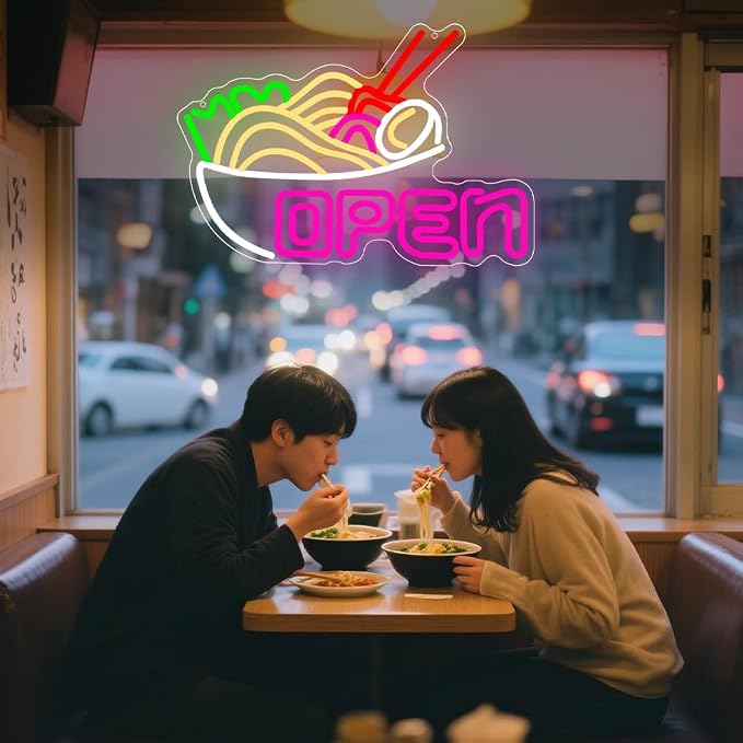 Ramen Open Neon Sign, Ramen Led Neon Sign Light for Wall Decor Noodle Business Open Light Up Sign Lamp for Restaurant Ramen Shop Store Kitchen Home Bar Cafe Dinning Room USB Powered(15.8"*10.7") - Image 7