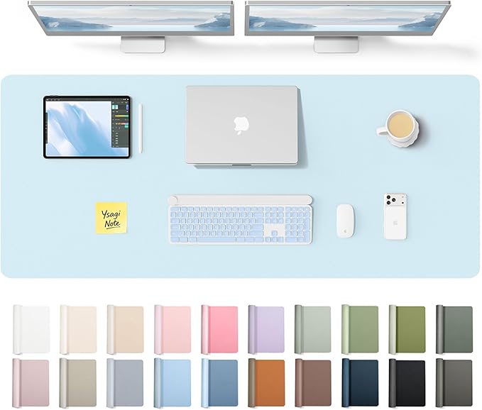 YSAGi Leather Desk Pad Protector, Office Desk Mat, Large Mouse Pad, Non-Slip PU Leather Desk Blotter, Laptop Desk Pad, Waterproof Desk Writing Pad for Office and Home (Baby Blue,55" x 17.2") by YSAGi