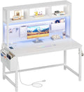 White Gaming Desk with Hutch and Pegboard - Computer Desk with Hutch, Power Outlet, 47 Inch Art Desk with Storage, Hooks, RGB and Side Bag, Writing Modern Study Teen Desks for Girl Bedroom Home Office by Unknown