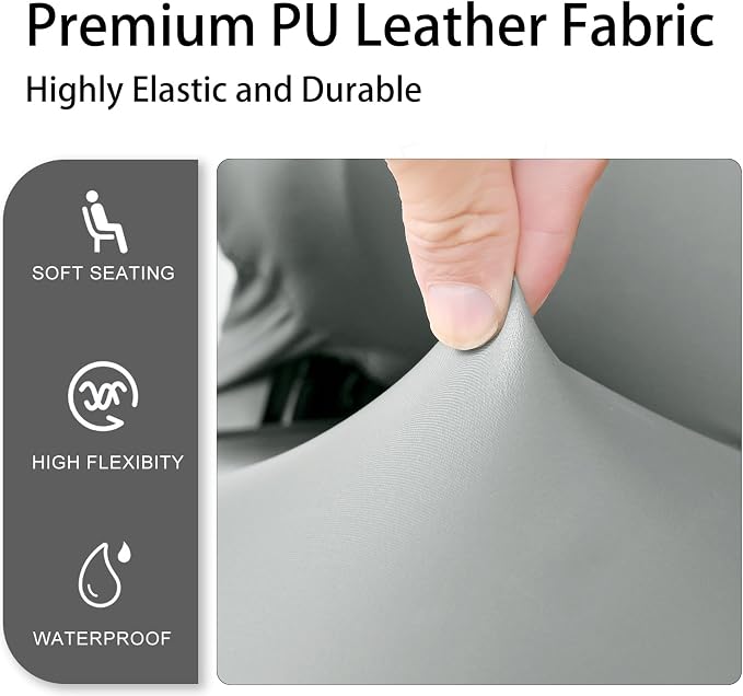 Waterproof Leather Look Gaming Chair Cover, Ergonomic Office Computer Faux PU Leather Game Chair Slipcovers, 4pcs Set Anti-Slip Stretchy Covers for Reclining Racing Gaming Chair (Light Grey) - Image 2