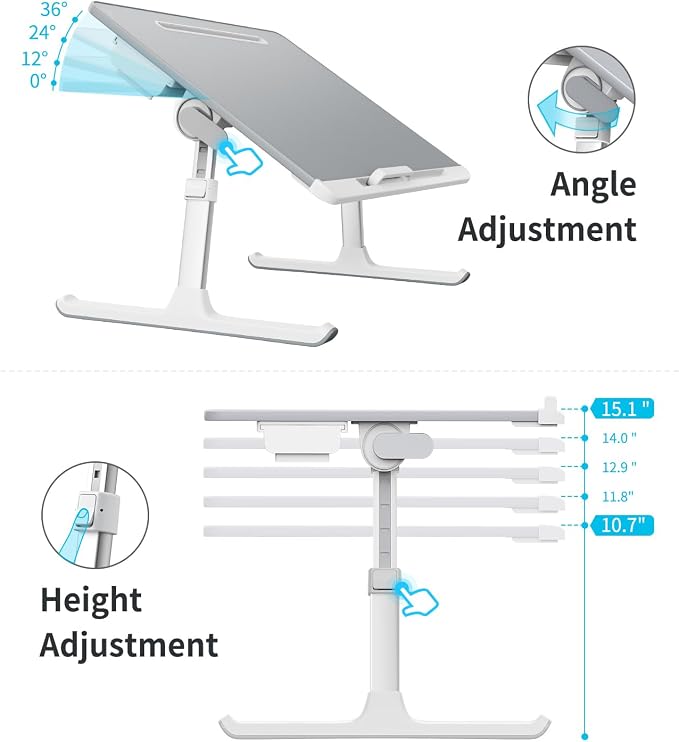 Laptop tray, SAIJI 60*45cm Table lap for bed, Multi-purpose Premium Lapdesk, Height Angle adjustable, with Book Stand, Drawer, Tablet slot, for Eating, Working, Writing, Gaming, Drawing (Light Grey) - Image 4