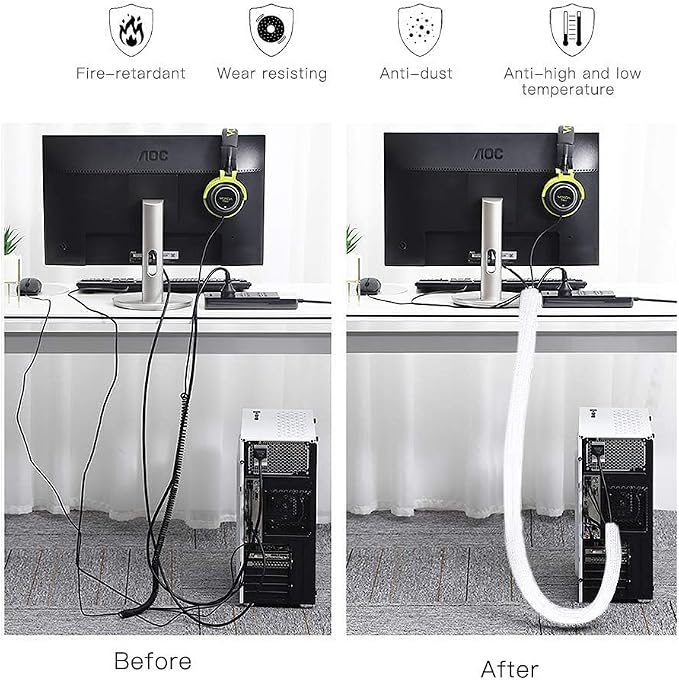 AGPTEK Cable Sleeve, 10ft - 4/5 inch Cable Management Cord Hider, White - Image 4