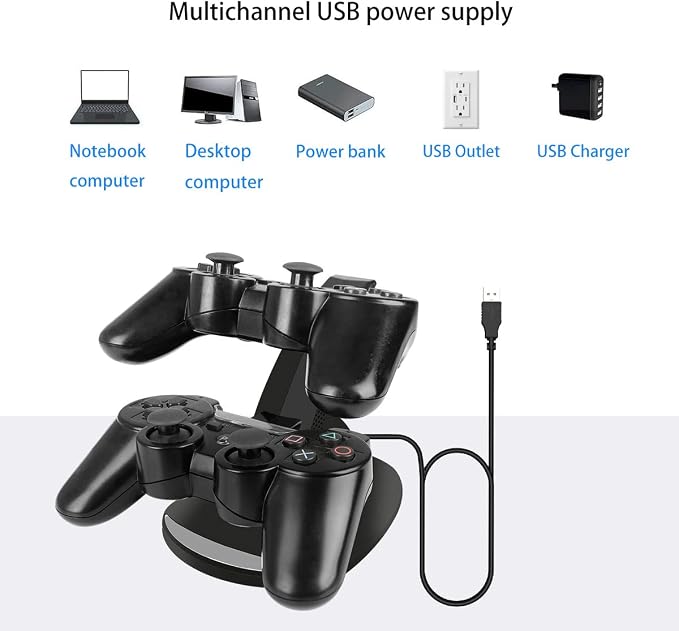 VSEER PS3 Controller Charger, Dual Console Charger Charging Docking Station Stand for PS3 with LED Indicators, Black - Image 6