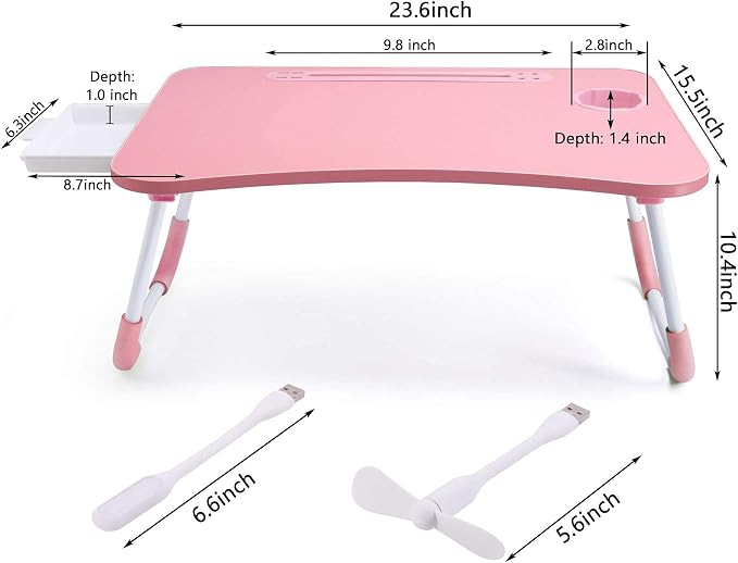 Slendor Bed Desk for Laptop and Writing with Storage, Cup Holder, Light - Image 6