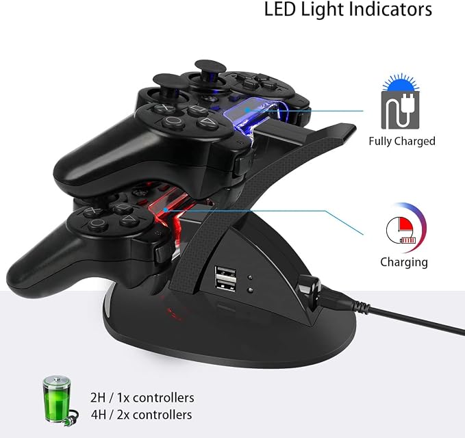 VSEER PS3 Controller Charger, Dual Console Charger Charging Docking Station Stand for PS3 with LED Indicators, Black - Image 2
