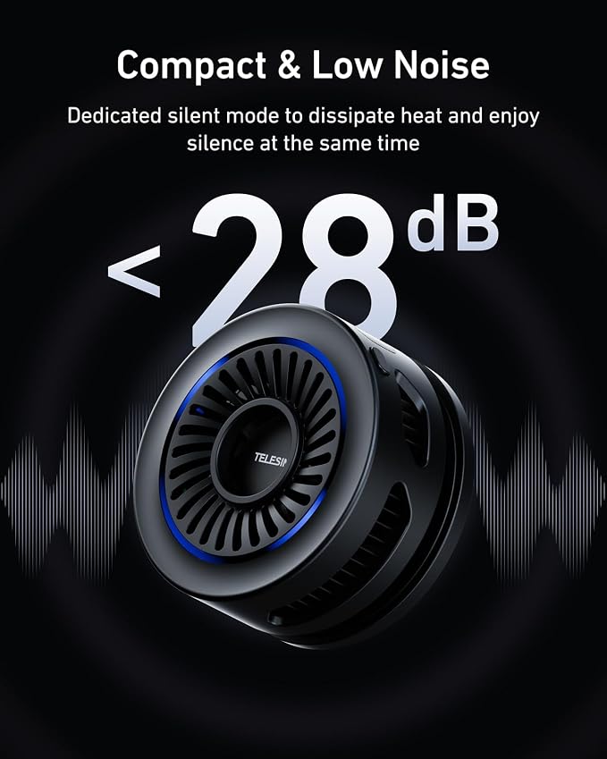 TELESIN Magnetic Phone Cooler Pro for Gaming and Live Streaming, Cell Phone Cooling Fan Portable Phone Radiator Cooling Fan for MagSafe, for iPhone/Android TELESIN Magnetic Neck Mount - Image 4