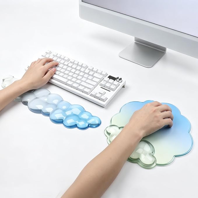 Cloud Keyboard Wrist Rest and Mouse Pad Set - Blue - Image 7