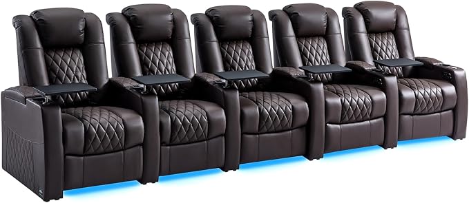 comfiroom Top-Grain Leather Home Theater Seating, Dual-Motor Power Recliner by comfiroom
