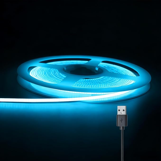 Ultra-Narrow 3mm USB-C COB LED Strip Lights Self-Adhesive, for Kitchen Cabinets, Bedroom, Gaming Desk (Lcy Blue, 4ft) - Image 6