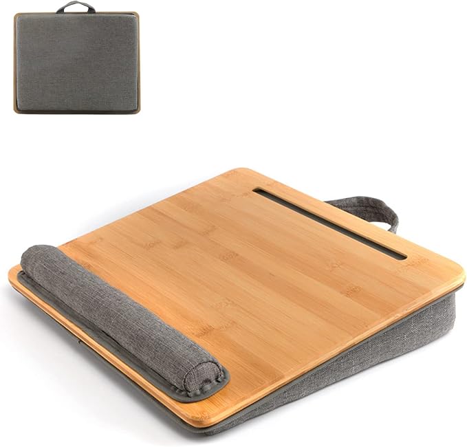 SUMISKY Lap Desk-Portable Laptop Stand with Cushion, Bamboo Platform with Phone Holder, Wrist Pad Fits up to 15.6 Inch Laptops by SUMISKY