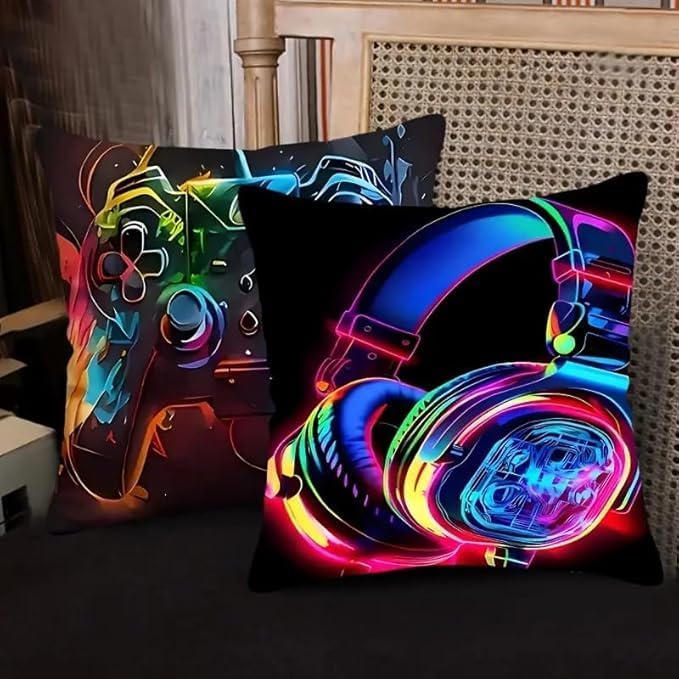 4Pcs Set Gaming Pillow Covers - Washable, Living Room, Playroom 18x18 Pillows Linen Pillowcase Modern Decorative Square Pillowcases for Sofa Couch Bedroom Living Room Car - Image 5