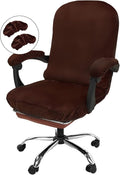 NeColorLife Velvet Office Chair Cover with Armrest Covers, Large, Brown | Soft stretch velvet fabric, fits large high-back office and executive chairs, includes 2 armrest covers, washable and elastic by NeColorLife