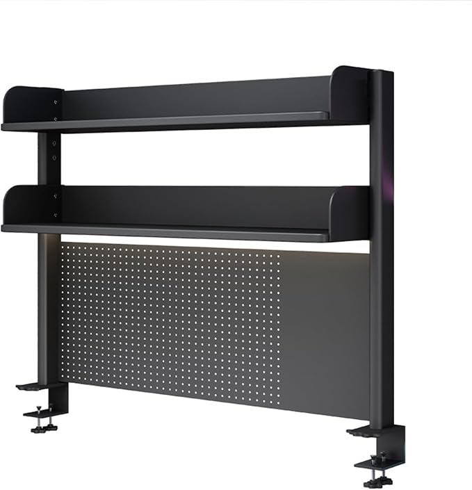 Clamp On Desk Organizer Shelf, BLACK Desk Extender Pegboard Workstation,Computer Desk Accessories for Office, Privacy Panel for Gaming Desk,23.6/31.4/39.3in Desktop Shelving (BLACK, 60cm/23.6in) by FPIGSHS