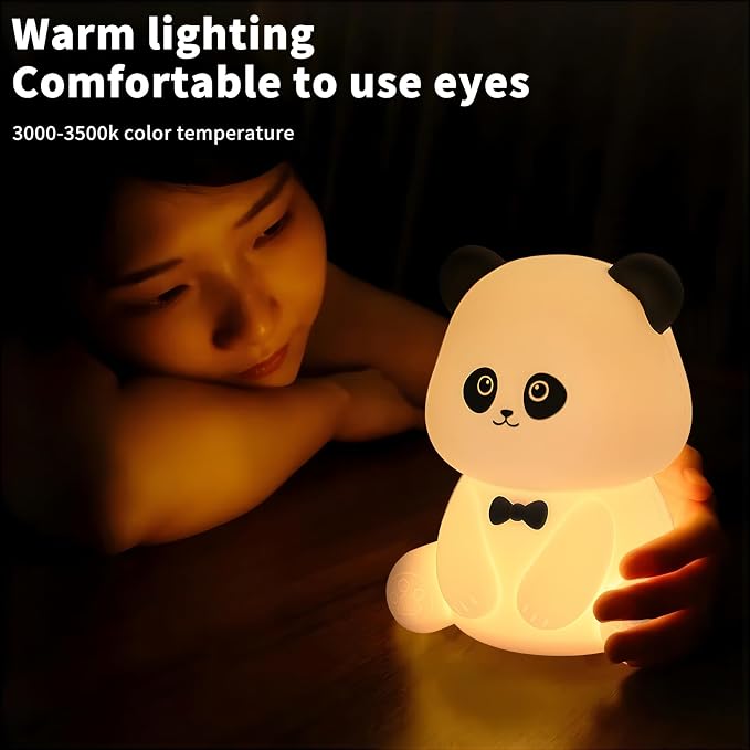 Cute Panda Night Light, Squishy Animal Nightlamp, Rechargeable Dimmable Nursery Soft Silicone Table Bedroom Lamp Portable Adjustable Lighting Bedside Gift - Image 5