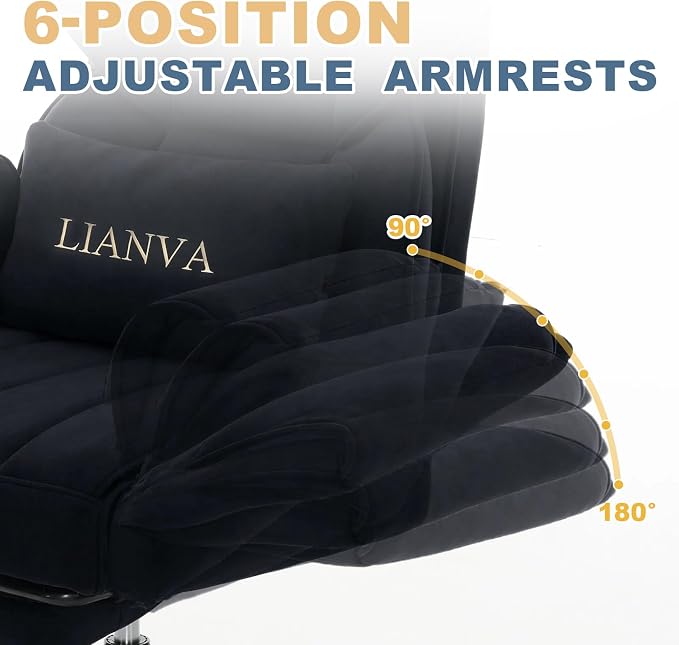 Big and Tall Office Chair, Reclining Executive Desk Chair, Cross Legged Ergonomic High Back Computer Gaming Chair with Flip Armrests Lumbar Support Footrest, Black Vanity Chair - Image 5