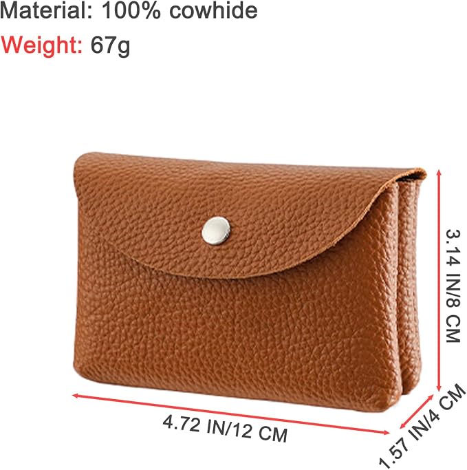Genuine Leather Mini Change Wallet, Multifunction Zipper Pocket Key Credit Card Headset Lipstick Organizer (Brown) - Image 2