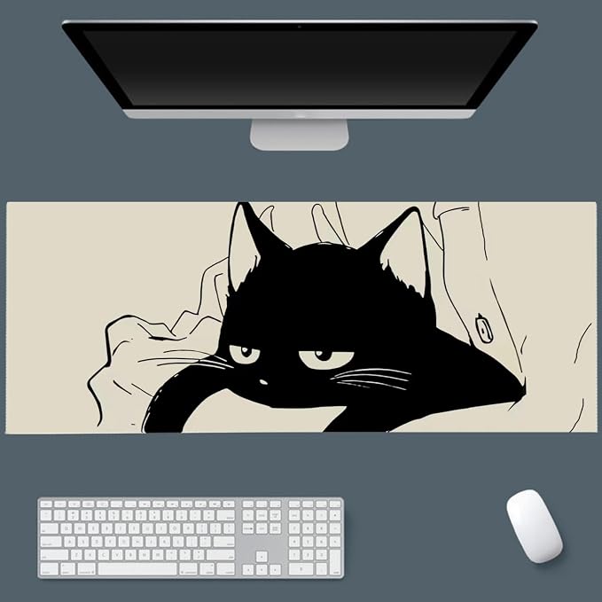 Gaming Mouse Pad XL Extended Anime Mouse Pad 31.5x11.8 inch, Large Cute Kawaii Big Computer Mouse Mat Desk Pad with Non-Slip Rubber Base and Stitched Edge for Home Office-Black Cat by Unknown