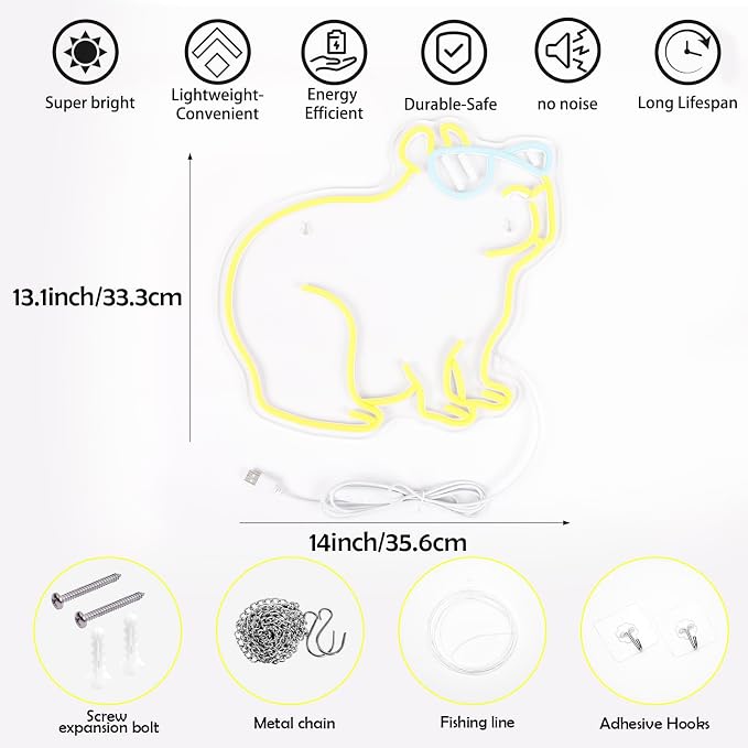 Capybara Neon Sign, Dimmable Cool Capybara LED Wall Light for Room Decor - Image 7