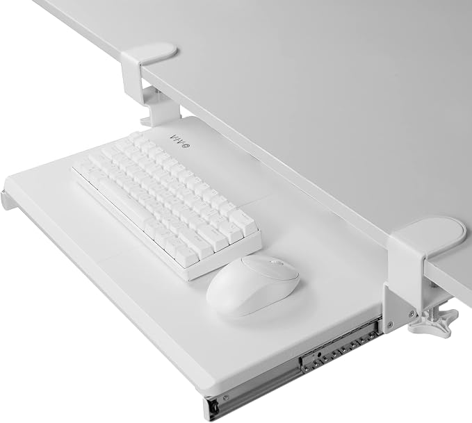 VIVO Small Keyboard Tray, Under Desk Pull Out with Extra Sturdy C Clamp Mount System, 20 (26 Including Clamps) x 11 inch Slide-Out Computer Platform Drawer, White, MOUNT-KB05ES-W by Unknown