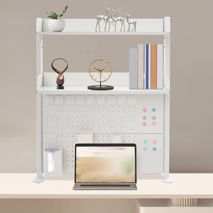 Clamp On Desk Organizer Shelf, 31.5" x 37" Desk Extender Pegboard Bookshelf Workstation Computer Desk Accessories with Shelf for Office, Privacy Panel for Gaming Desk (White, 31.5"W x 37.4"H) - Image 2