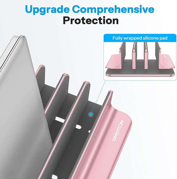 OMOTON 3-Slot Multiple Vertical Laptop Stand, Fits MacBook, Rosegold - Image 4