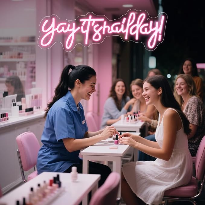 Yay It's Nail Day Neon Sign, LED Light Neon Sign for Business Nail Room Salon Decor Light Up Sign for Wall Beauty Room Nails Hair Bar Great Gifts for Nail Techs Girls, Christmas, Birthday(16.5"*5.5") - Image 2
