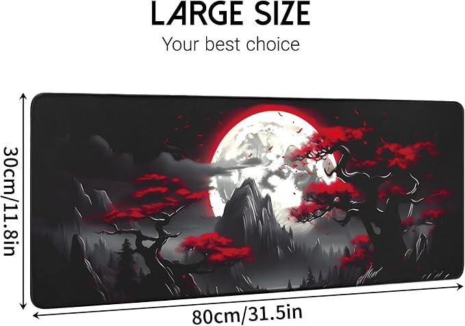 FreeNook Large Gaming Mouse Pad, Anime Black Mousepad with with Non-Slip Base, Expanded Cool Desk Mat, Mountain Moon Scenery XL Keyboard Mat Suitable for Home Office,31.5 X 11.8 Inch - Image 2