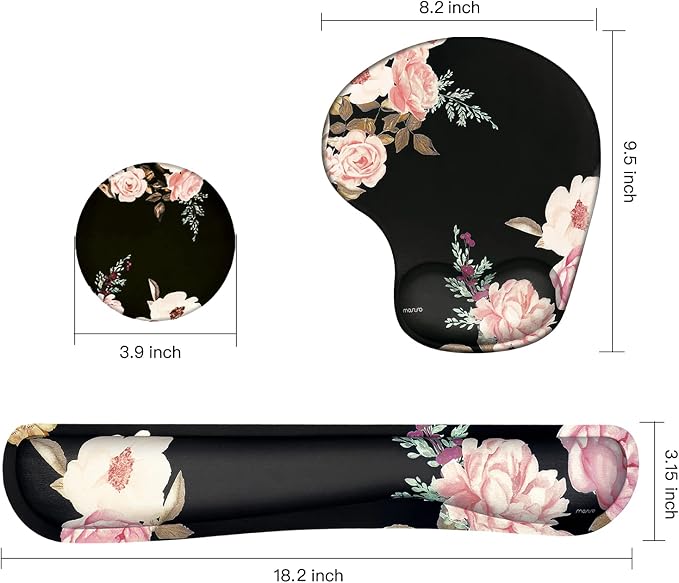 MOSISO Curved Wrist Rest Support for Mouse Pad&Keyboard Set, Black | Peony Ergonomic Mousepad Non-Slip Base Home/Office Pain Relief&Easy Typing Cushion with Neoprene Cloth&Raised Memory Foam - Image 3