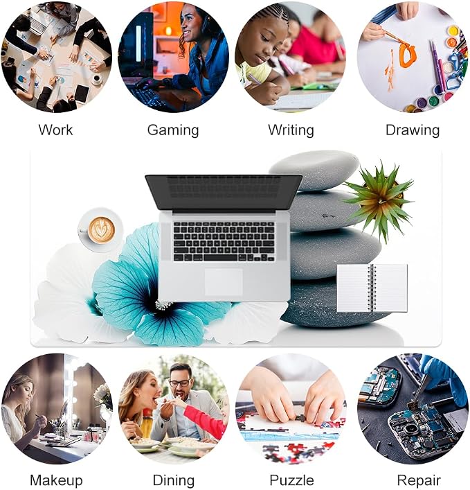 QiyI PU Leather Large Mouse Pad, 31.5" x 15.7", Pebbles Flowers | Desk Décor Accessories, Extended Size, Waterproof & Easy to Clean, Smooth Surface, Non Slip Desk Organization - Image 7