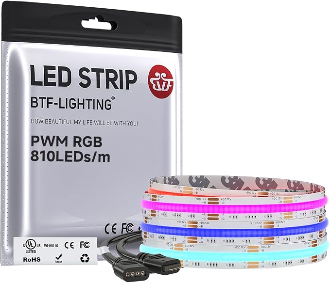 BTF-LIGHTING 9.8FT UL Listed RGB COB LED Strip DC12V Color Changing Light by BTF-LIGHTING