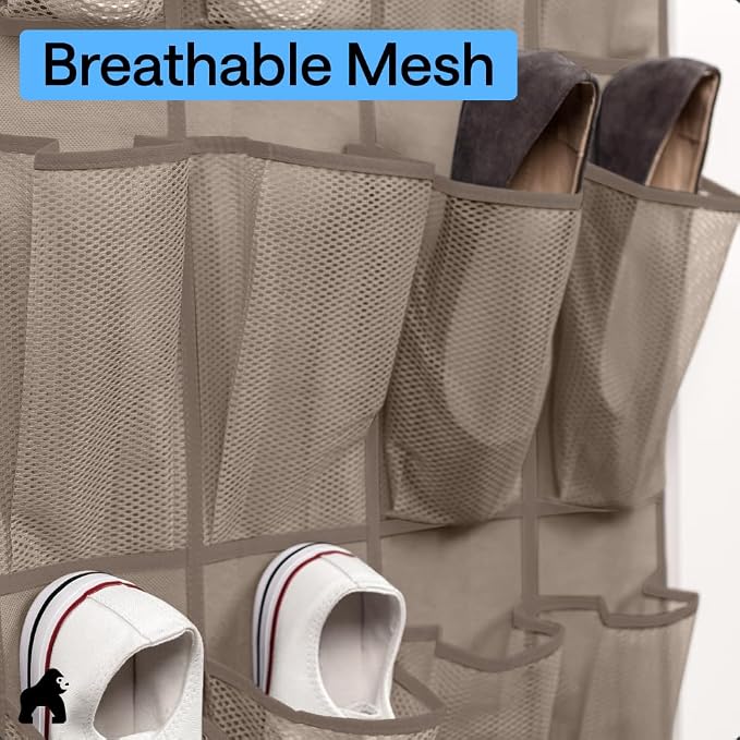GORILLA GRIP Over the Door Shoe Organizer, 24 Large Pockets, Beige - Image 5