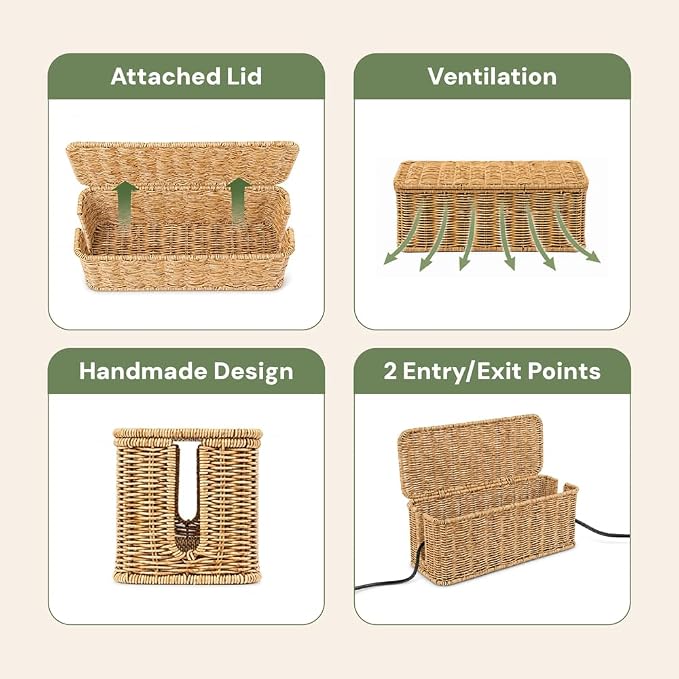 Cable Management Box, Handmade Rattan Cord Organizer for Power Strip - Image 6