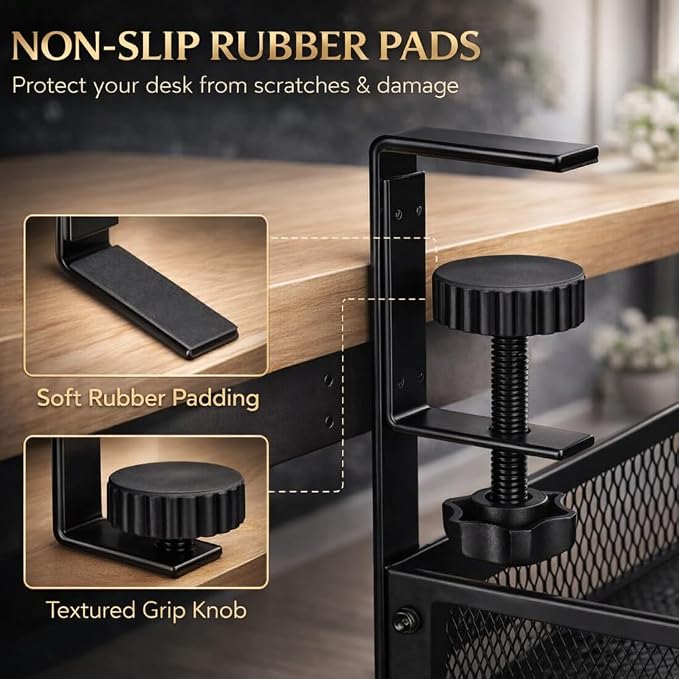 Under Desk Cable Management Tray – 25” Metal Cable Organizer with Clamp Mount, No Drill Wire Management Rack for Office & Home Desk (Black) - Image 6